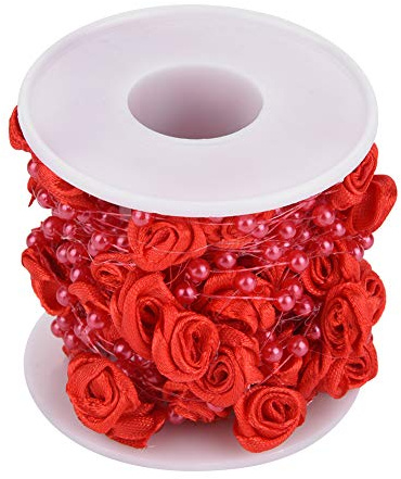 Hilitand Perlen Draht Garland String 10m / 3mm Rose Künstliche Perle Faux Kristall Perlen(rot) Für DIY Hochzeit Dekoration