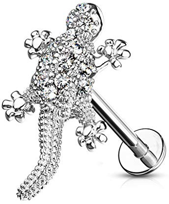 Autiga® Labret Piercing Gecko Eidechse Lippen-Piercing Monroe Madonna Medusa Stecker Stud Zirkonia Kristalle