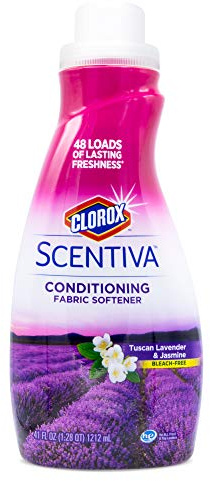 Clorox Scentiva Liquid Laundry Fabric Softener, Tuscan Lavender and Jasmine Scent - Bleach-Free Fabric Conditioner That Softens Clothes and Reduces Static Cling, 41 Fl Oz
