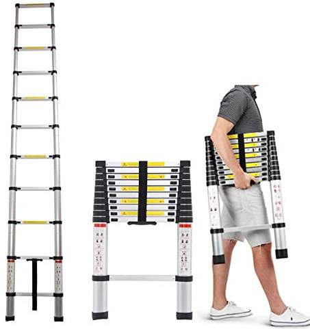 Scala telescopica pieghevole in alluminio, 3,2 m, gradino allungabile, capacità 150 kg, con certificato EN131