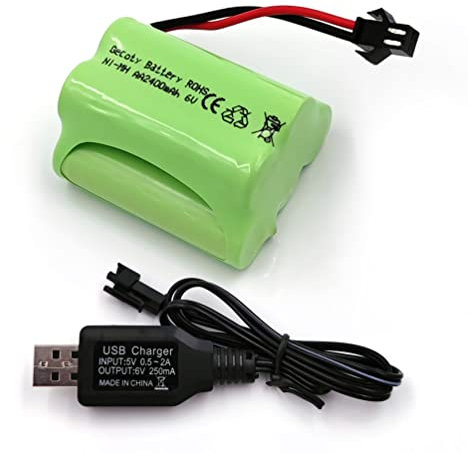 Gecoty® Batteria NiMH 6v, Batteria Ricaricabile per auto RC con cavo di ricarica USB, spina SM 2P per auto acrobatica RC,Q60 Q61 1/16 camion RC militare SL01