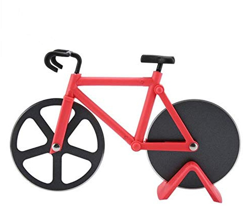 HEHELEBANG Stainless Steel Pizza Knife Bicycle Shape Manual Two-wheel Pizza Cutters Pastry Pasta Dough Crimper Kitchen Accessories,Red