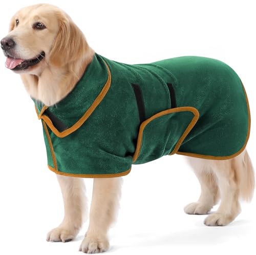 PETTOM Hundebademantel Mikrofaser Schnelltrockend, Bademantel Hund Baumwolle Super Saugfähig, Bademantel für Große Mittelgroße und Kleine Hunde (S, Grün)