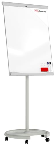 ALLboards Lavagna Portablocco Bianca Magnetica 100x70cm Cancellabile a Secco, con Ruote, Mobile