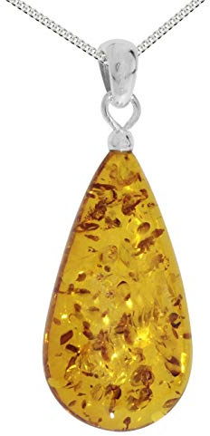 Kette mit Anhänger - Tropfen ca. 30 mm lang - Silber 925/000 mit Bernstein