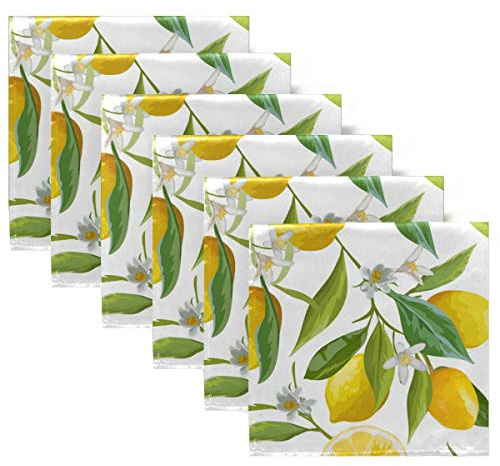Mnsruu Citron blommig tygservetter, polyester middagsservetter, set med 6 servetter, perfekt för inomhus/utomhus, middag, speciella tillfällen eller middagsfester