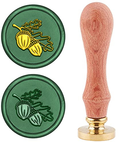 craspire Wachs-Siegel-Stempel Eichel, Siegellack Stempel Retro Holzstempel Wachssiegel 25 mm Abnehmbar Messingkopf Holzgriff Für Party Einladung Umschlag Grußkarte