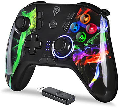 REDSTORM Manette PC sans Fil, Manette PS3, Wireless 2.4G Manette avec Double Vibration/Turbo/LED Réglable/Bouton Programmable pour PC/PS3/Switch/Smartphone/Tablette/TV Box/Android(Via OTG)