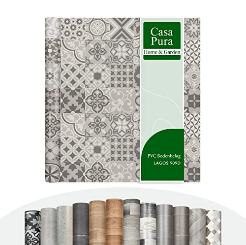 casa pura CV Bodenbelag Plaza - extra abriebfester PVC Linoleum Bodenbelag Meterware (geschäumt) Vinylboden - Lagos 909D - edle Fliesenoptik - Oberfläche strukturiert - (100x150 cm)