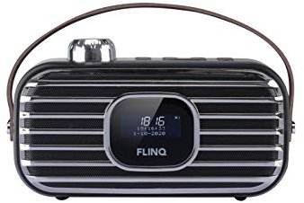FlinQ Retro DAB+ Radio - Tragbarer Lautsprecher - Mit Radiowecker - 2000 mAh Akku - LCD - Schwarz - 19 x 9 x 11 cm