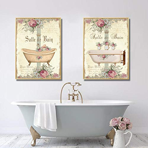 TANYANG Vintage Poster Print Badezimmer Das Bad Tafel Shabby Fine Wall Art Leinwand Gemälde Bilder Badezimmer Dekor 14X20X2Pcs Kein Rahmen