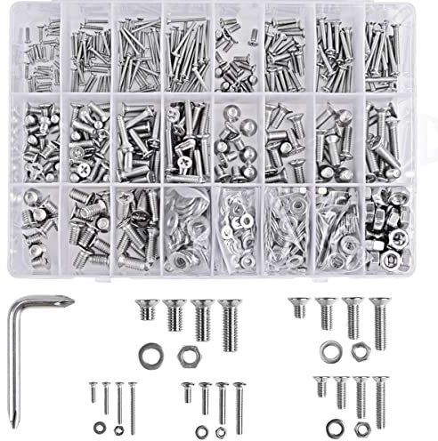 Loscrew 1100 Stück M2 M3 M4 M5 M6 Kreuzschlitz Senkkopfschrauben, 20 Arten von Größen, Edelstahlschrauben, Muttern, flache Unterlegscheiben, Maschinenschrauben-Set mit Schraubenschlüssel