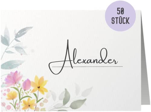 50 segnaposti per matrimonio | segnaposti di Things of Happiness | segnaposti dal design elegante | segnaposti, cartellini per etichettatura, set da 50 in design boho (fiori pastelli)