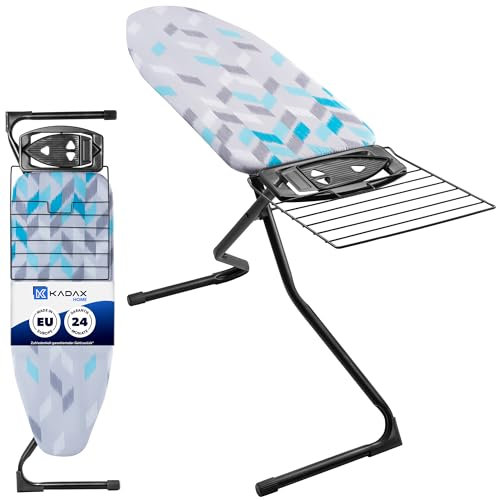 KADAX Asse da Stiro Grande con Struttura Robusta in Acciaio, Ripiano Pieghevole, Altezza Regolabile e Supporto per Ferro da Stiro (120 x 42 cm, Blu)