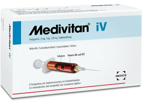 Medivitan iV 8 Stück bei Vitamin B-Mangel & Erschöpfung - für neue Vitalität & neue Energie - schnell, direkt & lang anhaltend