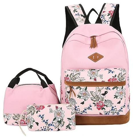 ACMEDE Cartable Garcon Primaire Fleurs Sac à Dos Scolaire pour Fille, Sacs à Dos + Sac à Lunch + Sac de Stylo pour l’Adolescent l’Étudiant - Les Loisirs, Le Voyage, la randonnée