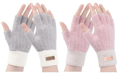 Hebenie Fingerlose Handschuhe Damen - Winterhandschuhe Ohne Fingerkuppen Thermohandschuhe Warme Winter Handschuhe Arbeiten Radfahren Fahren