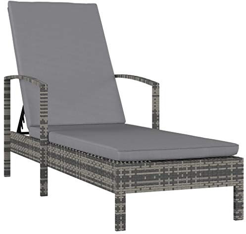 Homgoday Sonnenliege mit Armlehnen Poly Rattan Grau Gartenliege Liegestuhl Balkonliege Strandliege Relaxliege Terrassenliege für Balkon Garten Terrasse