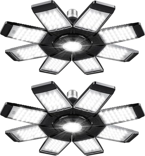 ANYPOWK - Luz de garaje LED (20000 lúmenes, 6500 K, luz diurna 200 W, ocho hojas, lámparas de techo LED para garaje, juego de 2 unidades)