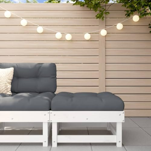 Homgoday Gartenhocker mit Kissen, Massivholz, Kiefer, Weiß, Gartenmöbel, Hocker, Couchtisch, Paletten, Garten, Ottomane, Paletten, Außenbereich, Fußhocker, Möbel, Paletten, Terrasse, Typ 3