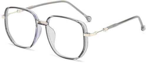 VEVESMUNDO Damen Blaulichtfilter Lesebrille Groß Quadratisch Stylisch Anti Blaulicht Lesehilfen Sehhilfe Brille (1 Stück Grau, +2.5)