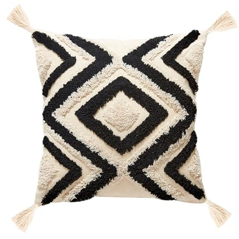 YULUOSHA Dekorative Boho Kissenbezug,Boho Kissen Beige Deko Baumwolle Dekokissen Marokko getuftete Kissenhülle Kissenbezüge Quaste für Sofa Schlafzimmer Wohnzimmer Dekor (45 x 45 cm, F, 1)