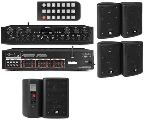 IMPIANTO AUDIO FILODIFFUSIONE 6 CANALI SEPARATI PER INTERNO ED ESTERNO CON CASSE DA PARETE (CON 6 CASSE MEDIE NERE)