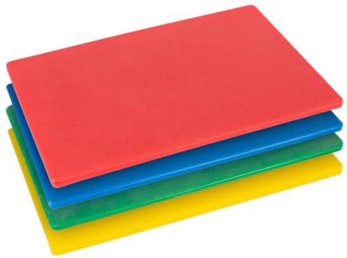 Argon Tableware 4pc Code Couleur Plastique Planche à Découper Set - Épais Coloré Cuisine Restauration Viande Pain Nourriture Coupe Tapis de Cuisine