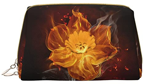 Trousse de maquillage portable en cuir imprimé ballon de football avec motif imprimé pleine largeur, Fleur de flamme., Taille unique