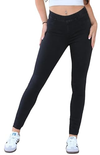 Ex High Street Brand Pull On Jeans - Women's UK 8-22, High Waisted, Stretchy Skinny Denim Jeggings - Black