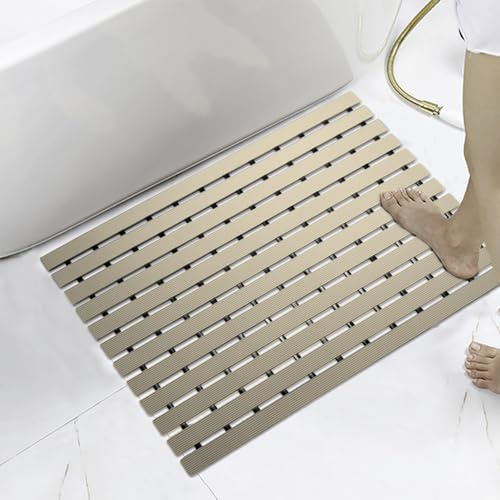 KARAT Antirutsch-Bädermatte für Nasszonen - 43 x 80 cm, Beige - Antibakterielle Fußmatte mit Drainagefunktion - Badematte, Duschrost, Saunarost, Nassraummatte für Umkleiden, Schwimmbäder, Bad