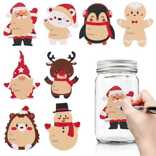 JOFONY 120 ark kraftpappersklistermärken för märkning jul, syltetiketter, självhäftande klistermärken, märkning presentklistermärken, juletiketter för flaska presentklistermärken