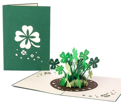 Koboko Pop-Up Karte Glücksklee, 3D Geburtstags-Karte, Viel Glück, Gute Besserung, 13 x 18 cm Handgemachte 3D Genesungskarte, Glückwunschkarte für Neujahr, Geburtstag, Danke für Alles Karte