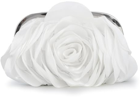 Fecialy Damen-Abendtasche, Blumenmuster, Satin, Clutch, Geldbörse, mit Kette, Rosenmuster, Geldbörse, Party, Abschlussball, Handtaschen, Weiss/opulenter Garten, 26 x 2 x 13cm (10.2 x 0.8 x 5.1in)