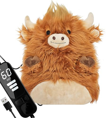 Electric Heating Pad for Menstrual Pain Relief - USB Powered Portable Electric Heat Pads,Cuddly Highland Cow Stuffed Animal, 12x9 Soft Plush for Neck/Back/Shoulder,Gift for Women,One Pack