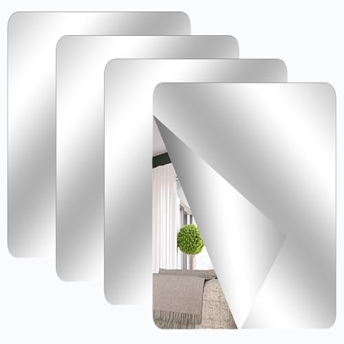 4 Stück Selbstklebende Fliesenspiegel Spiegel zum Aufkleben, 40 x 30 cm Acrylspiegel Schulspiegel Flexible Spiegelfolien Spiegelaufkleber für Wand Schule Zuhause Wohnzimmer Badezimmer Schlafzimmer