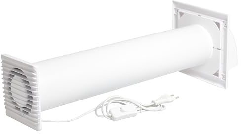 SYSTERM Abluftset Ø 100 mm mit Ventilator, Lüftungsanlage und Außenlüftung Wetterschutzgitter. Kleiner, leiser Lüfter-Set, Lüftungsrohr Ø 100 mm für Wände bis 500 mm Dicke. (Weiß)