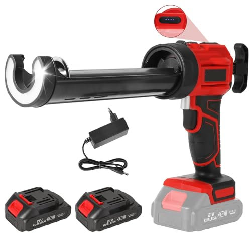 Pistolet à Silicone Électrique, Pistolet à Colle Sans Fil 18V 1500mAh, Pistolet Silicone avec 4 Vitesses et Éclairage LED,Pistolet Joints electrique 300ML pour Sceller, Remplir (2× Batteries)