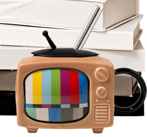 Boccali da birra a forma di TV, 450 ml, a forma di TV, in ceramica, con coperchio e cannuccia, per caffè caldo, vino, whisky