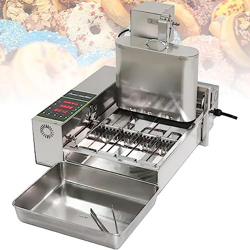 Macchina per ciambelle automatica a 4 file commerciale, friggitrice per ciambelle digitale, mini macchina per ciambelle con tramoggia da 5,5 litri, spessore della ciambella regolabile in acciaio inoss