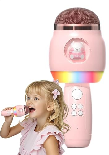 Microfono cantante wireless, microfoni di karaoke, Microfono per bambini con fumetto di luci a LED per karaoke, Giocattoli divertenti, altoparlante per il compleanno della festa a casa, eventi all'ape