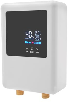 HOARLICN Durchlauferhitzer Küche, Durchlauferhitzer Dusche 304 Edelstahl Wandmontiert 4500w 14.5 X 7.1 X 21.6cm mit Digitale Anzeige mit Zwei Kontrollmethoden für Küchen, Waschküchen, Bäder (Weiß)
