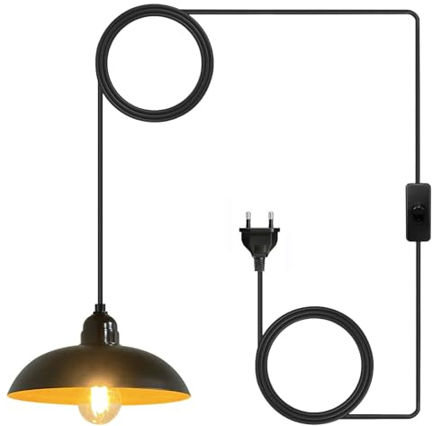 EcoGehen Outdoor Hängelampe mit Stecker, Schwarz, E27, 4.5m Kabel | Lampe Hängend Pavillon Beleuchtung, Deckenleuchte Außen, Pendelleuchte Steckdose, Gartenlampen, Balkon Terrassen