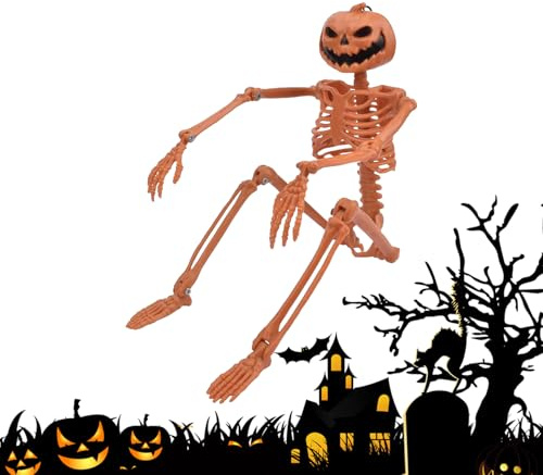 Esqueleto decorativo de Halloween, Halloween, cuerpo entero, esqueleto, 90 cm, con articulaciones móviles, para decoración de interior y jardín