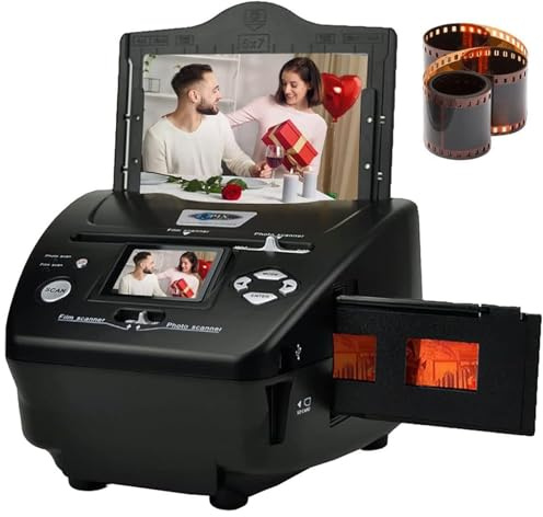 Film and Slide Scanner, 4-in-1 Photo and Film Converter, High Resolution for 35mm/135mm Negatives, Digitize Old Photos and Slides