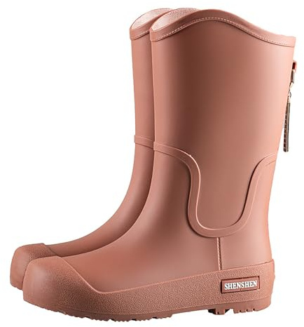 Stivali di gomma da donna a mezza altezza, da pioggia, da donna, con gambo largo, estivi, eleganti, comodi, impermeabili, per attività all'aperto, antiscivolo, marrone, 40 EU