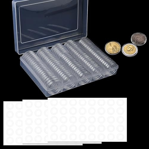 Yunyige Caja Monedas Coleccion,Capsulas Monedas 33 mm,120 Piezas Cápsulas de Moneda Transparentes,Moneda de Plástico Caja para (17/20/25/27/30mm) con Cajas Organizadora de Almacenamiento