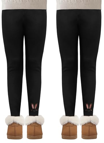 MASOCIO 2-pack termoleggings flickor fodrade leggings barn varma långa byxor storlek 104–158, svart, 134-140