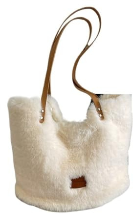 Plyschväska för kvinnor, plyschväska under armarna, fluffig pälsväska, stor kapacitet, solid suddig handväska för arbete, resor, shopping, Beige färg, Taille unique