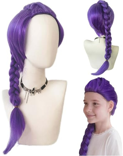 HTTDSLF Cosplay Animé Perruque, Perruque Violette Tressées Pour Enfants, Cosplay Costume Accessoires Extensions de Cheveux Violets Pour Fête D'Halloween, Comic Con, Performance Sur Scène, Carnaval